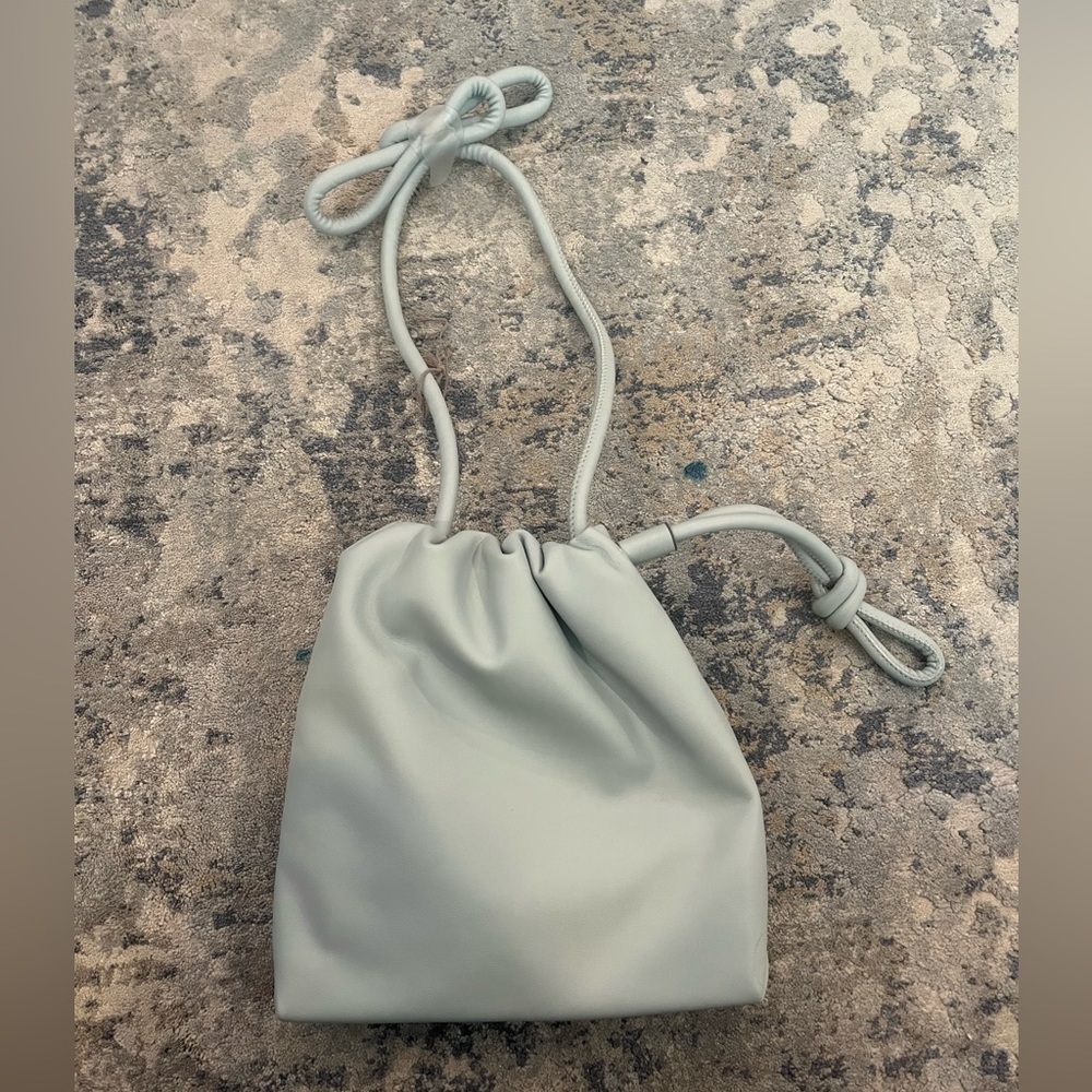 Mini Drawstring Shoulder Bag in Pale Sage Green